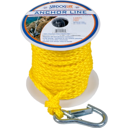 Poly Pro Anchor Line W/Snap - 3/8 X 75 - Yellow